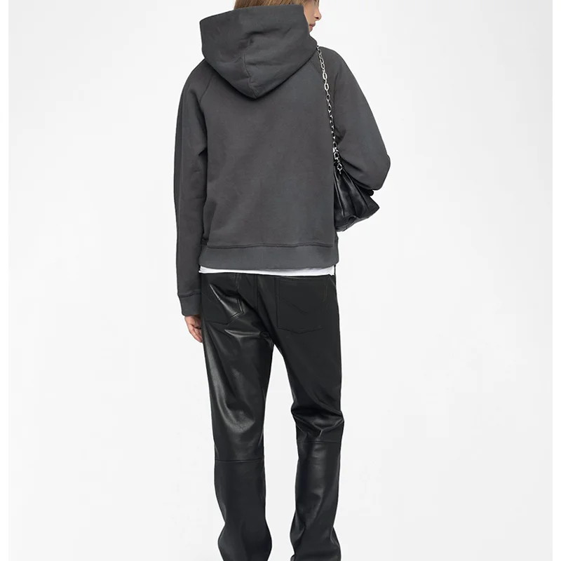 المرأة رمادي داكن هوديس الصوف القطن البلوفرات الإناث رسالة أجنحة مطرزة مقنعين البلوز سيدة طويلة الأكمام البلوز القمم