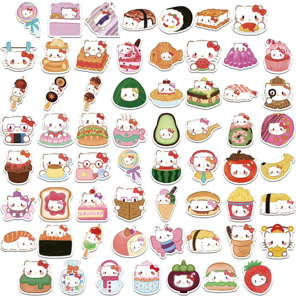 Sanrio Olá Kitty Food Cartoon Adesivos, Engraçado Anime Graffiti Etiqueta, DIY, Garrafa De Água, Mala, Telefone, Atacado, 10 Pcs, 30 Pcs, 50Pcs