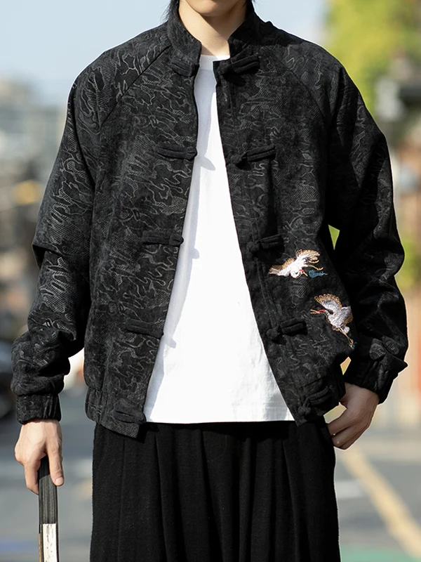 معطف رجالي كاجوال فضفاض ومطرز من Ele مطرز بنمط تنين طويل Sve بأزرار وياقة واقفة معطف ريترو Sle #3