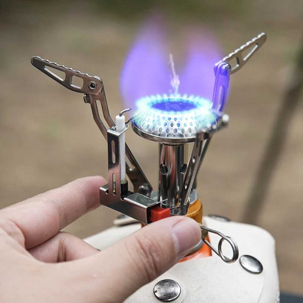 Stainless Steel Camping Stove with Press-Type Electronic Ignition and Foldable Structure for Space-Saving Storage
