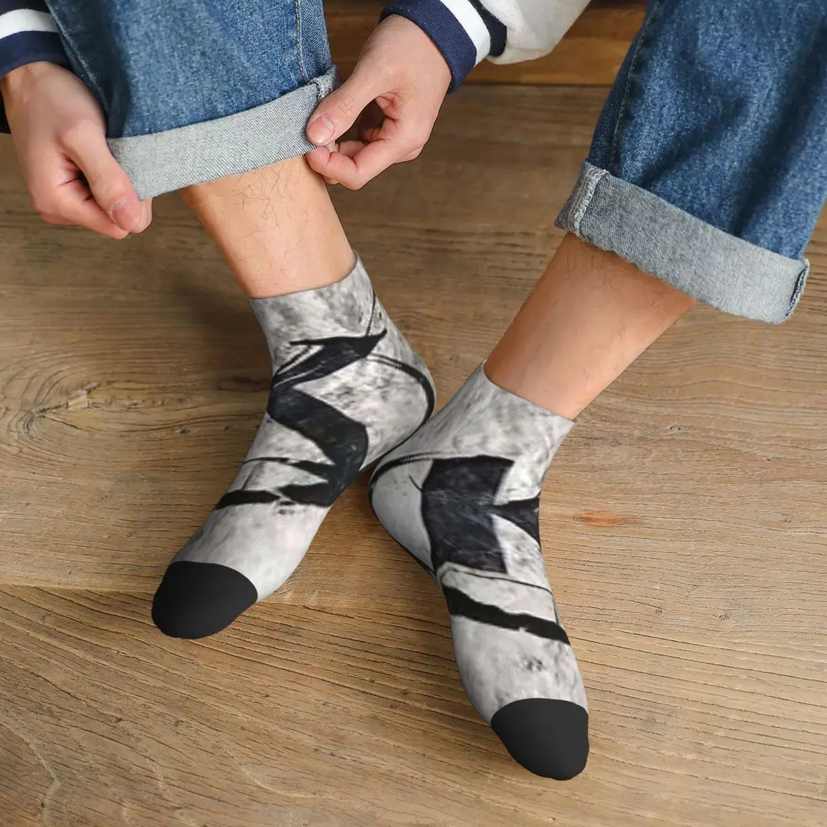 

Black Kaamelott Logo On A Gray Background Socks Harajuku High Quality Stockings All Season Socks Accessories for Man's Woman's