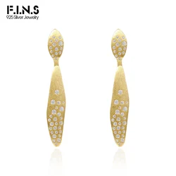 F.I.N.S Luxury S925 Sterling Silver Irregular Cubic Zirconia Earrings Irregular Gold Brushed Dangle Ear Fine Jewelry Accessories