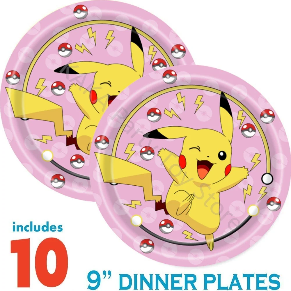 Pink Pokemon Birthday Party Decoration Pikachu Decor Tableware Set Paper Plates Napkins Cups for Baby Shower Kids Party Supplies