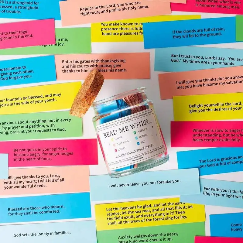 One Bottle Random Bible Verse Jar, A Gift That Evokes Emotions And Feelings Holy Jar with Scripture Cards Color Coded Bible