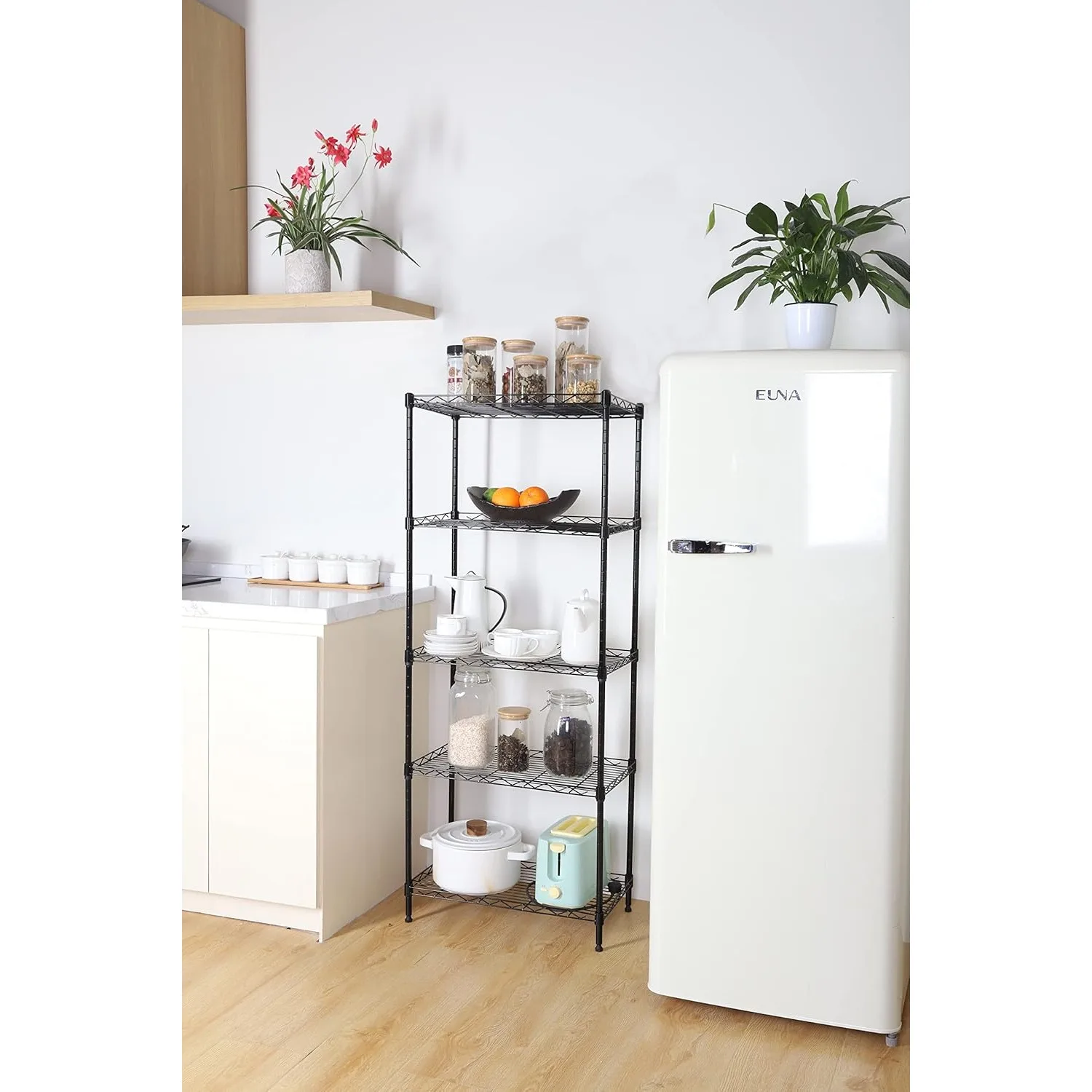 5-Wire Shelving Metal Storage Rack Adjustable Shelves,Standing Storage Shelf Units(Black,11.8" D x 21.2" W x 53.5" H)