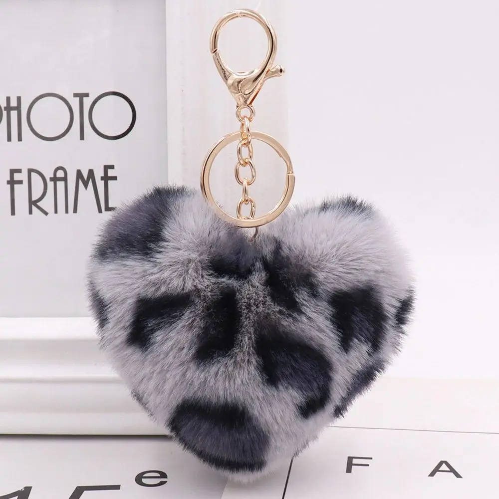 

Fashion Multicolor Leopard Pattern Plush Fluffy Peach Heart Shape Pendant Keychain Cute Cartoon Key Chains Car Keyring