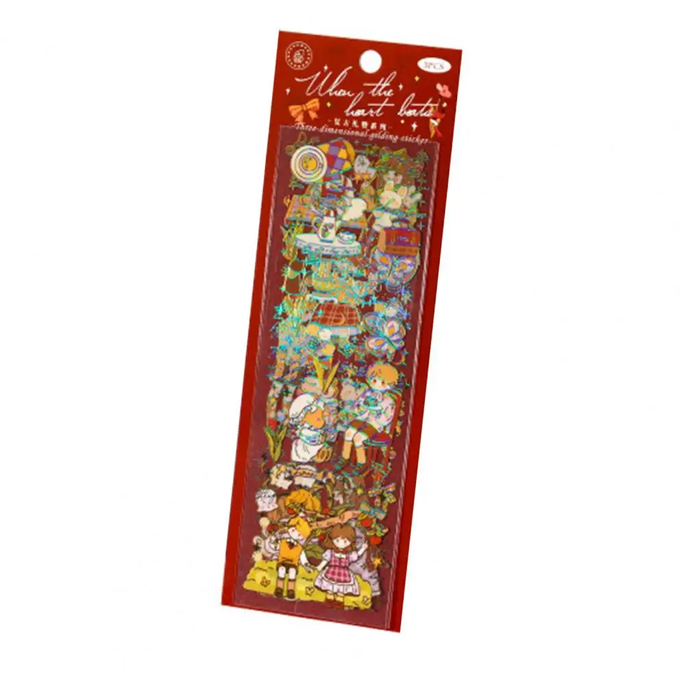 3 Sheets Unique PET Journal Sticker 3D Bronzing Process Multi-purpose Decoration Beautiful Stationery Stickers Decorative