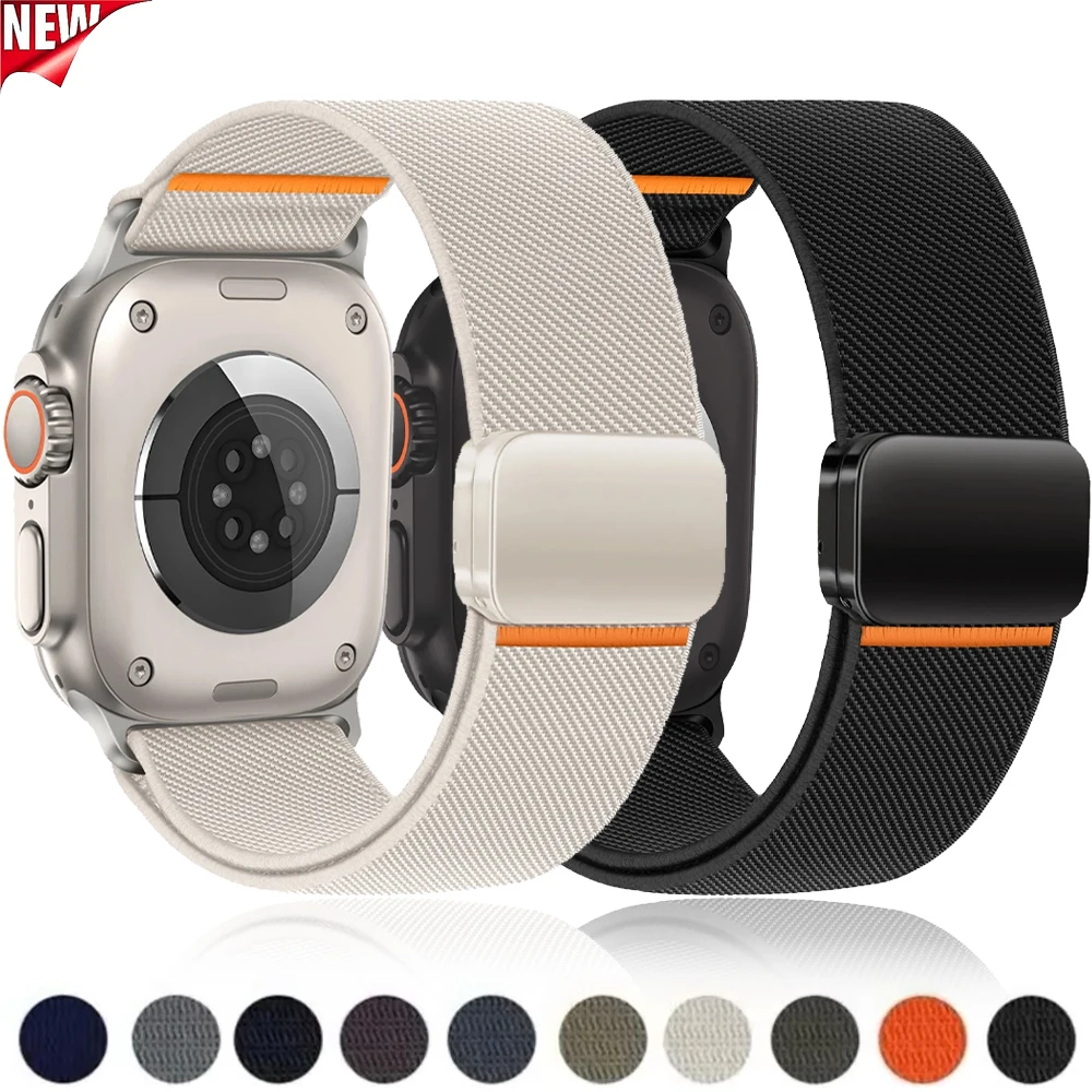Elastisches Nylonarmband für Apple Watch Ultra 3/2/1 49 mm 11 10 46 mm 42 mm Magnetarmband für 9 8 7 6 5 SE 45 mm 41 mm 40 mm 44 mm