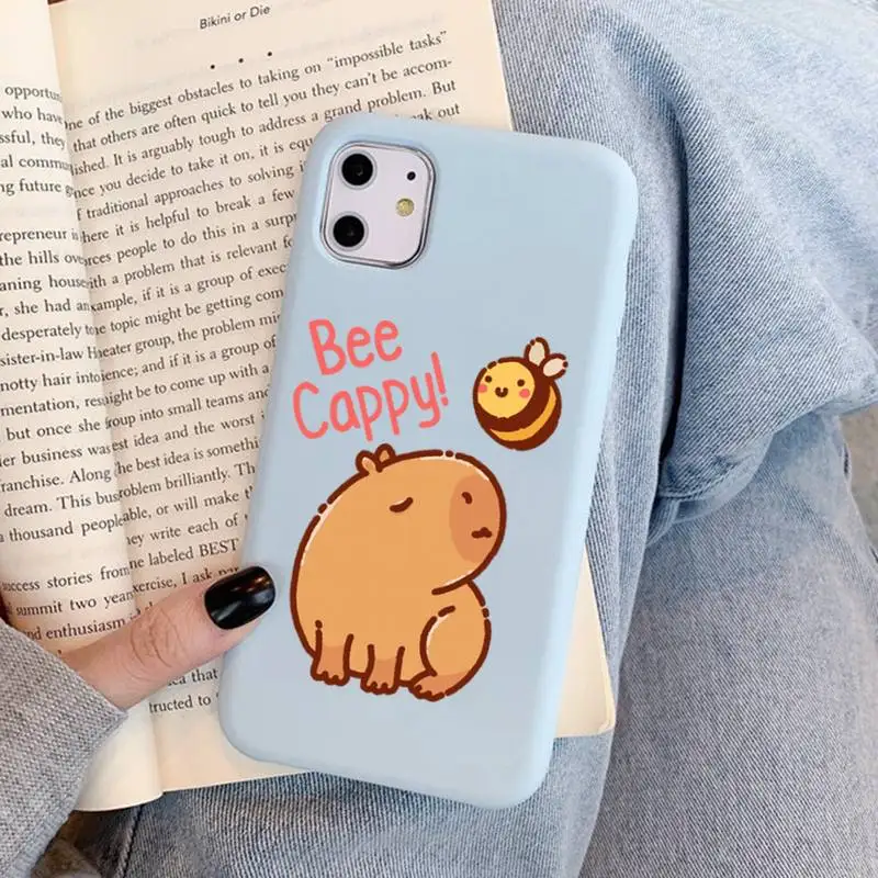 Cute Cartoon Capybara Phone Case for iPhone 11 12 13 Mini Pro Xs Max 8 7 6 6S Plus X XR Solid Candy Color Funda Case