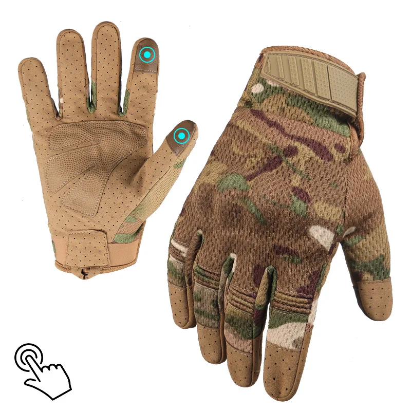 Men Camouflage Tactical Full Finger Gloves Touch Screen Airsoft Sports Riding Hunting Hiking Bicycle Cycling Paintball Mittens