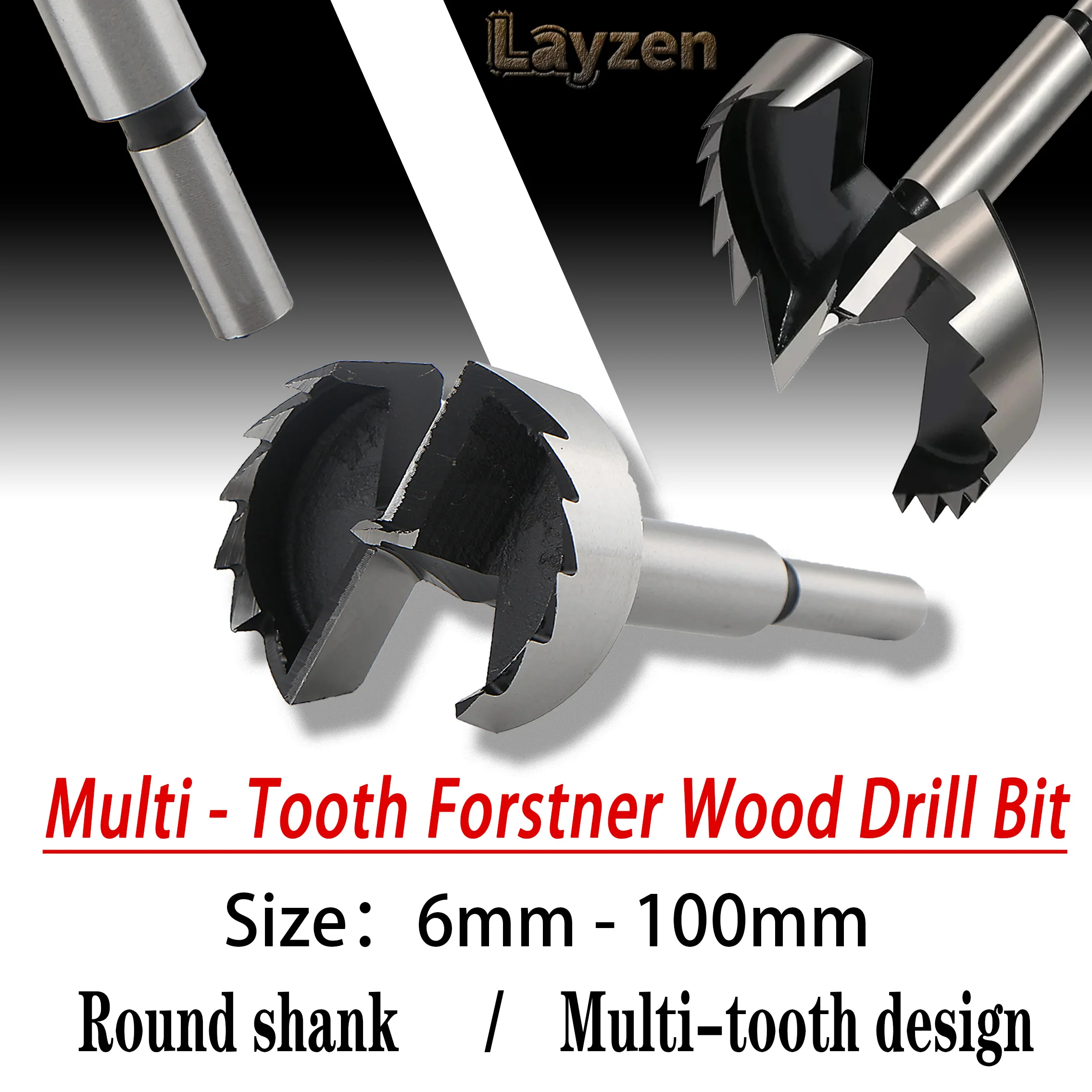 Layzen 1Pcs 6mm-100mm Multi-Tooth Forstner Drill Bits Woodworking Self Centering Hinge Boring Round Shank High Carbon Steel Saw