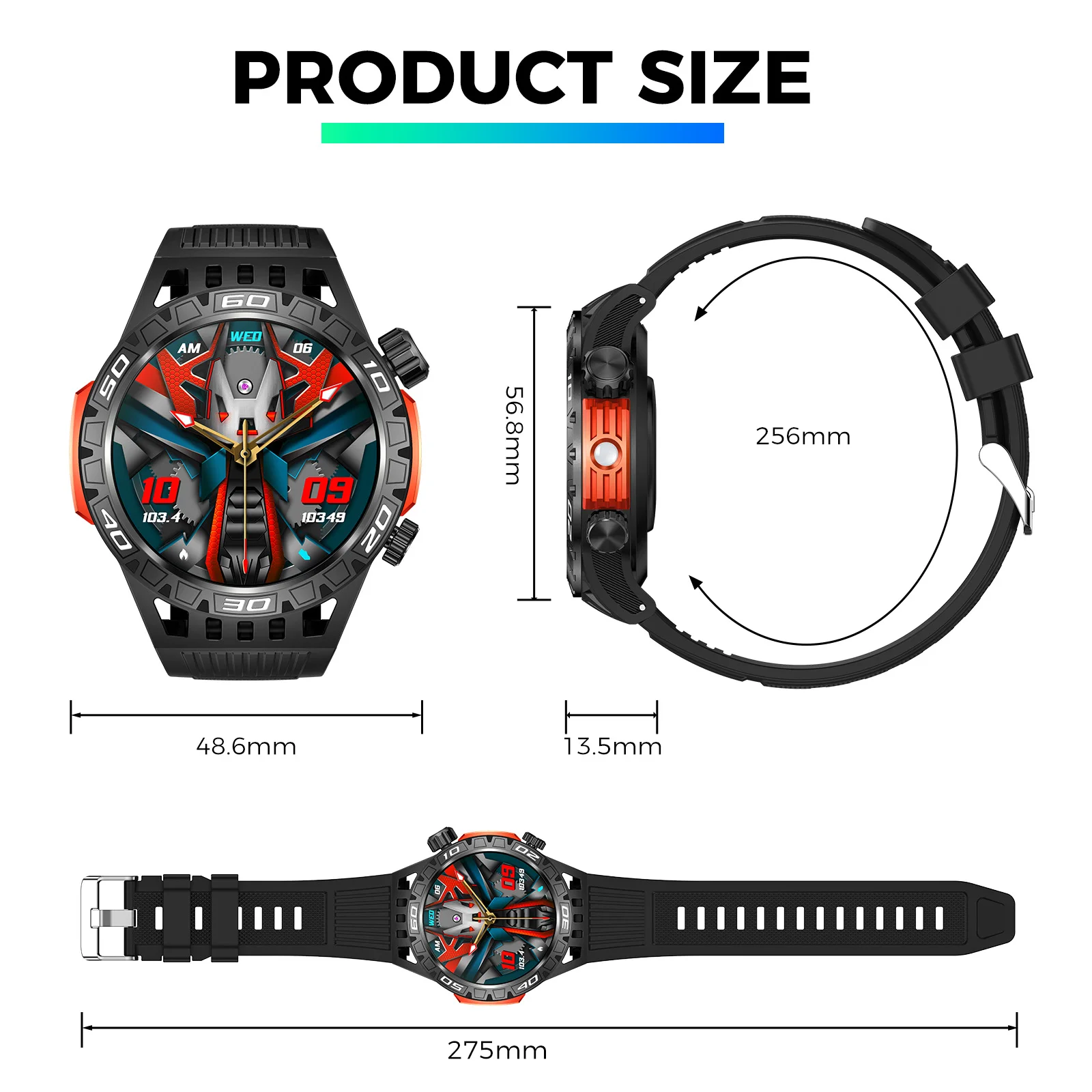 EIGIIS Smart Watch for Men with LED Flashlight Compass 1.46" Full Touch Screen Activity Tracker 450mAh Battery 100+Sports Modes - view 6