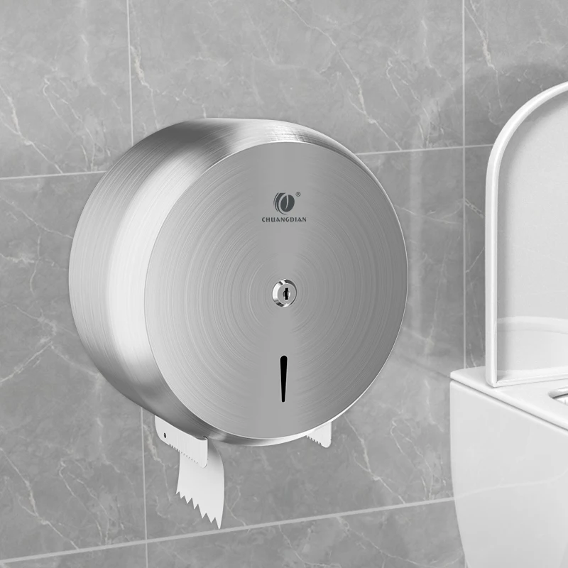 Stainless Steel Wall Mount Jumbo Roll Paper Dispenser Round Kitchen Paper Holder Toilet Paper Towel Holder for Bathroom Restroom
