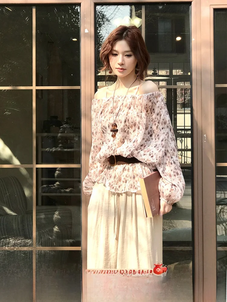 

Mijing One-oulder Floral Print Top Women's Gentle Sle Loose Fit Spring 2026 Korean Faion Casual Long Sve irt