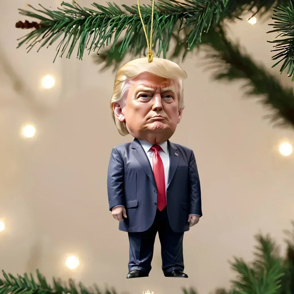 1pc Trump-Inspired Acrylic Christmas Decor Hanging Ornament for Car and Tree Perfect Holiday Gift Funny Cartoon Pendant