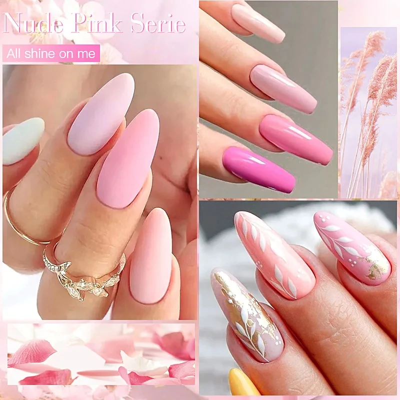Mtssii 6Pcs/Set Milkely White Glitter Gel Nail Polish Peach Pink Color Semi Permanent Nail Art Gel Vernish For Manicure Kits