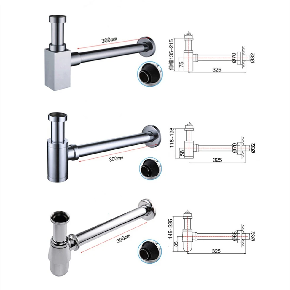 Brass wash basin siphon drainage sinking trap drainage wall