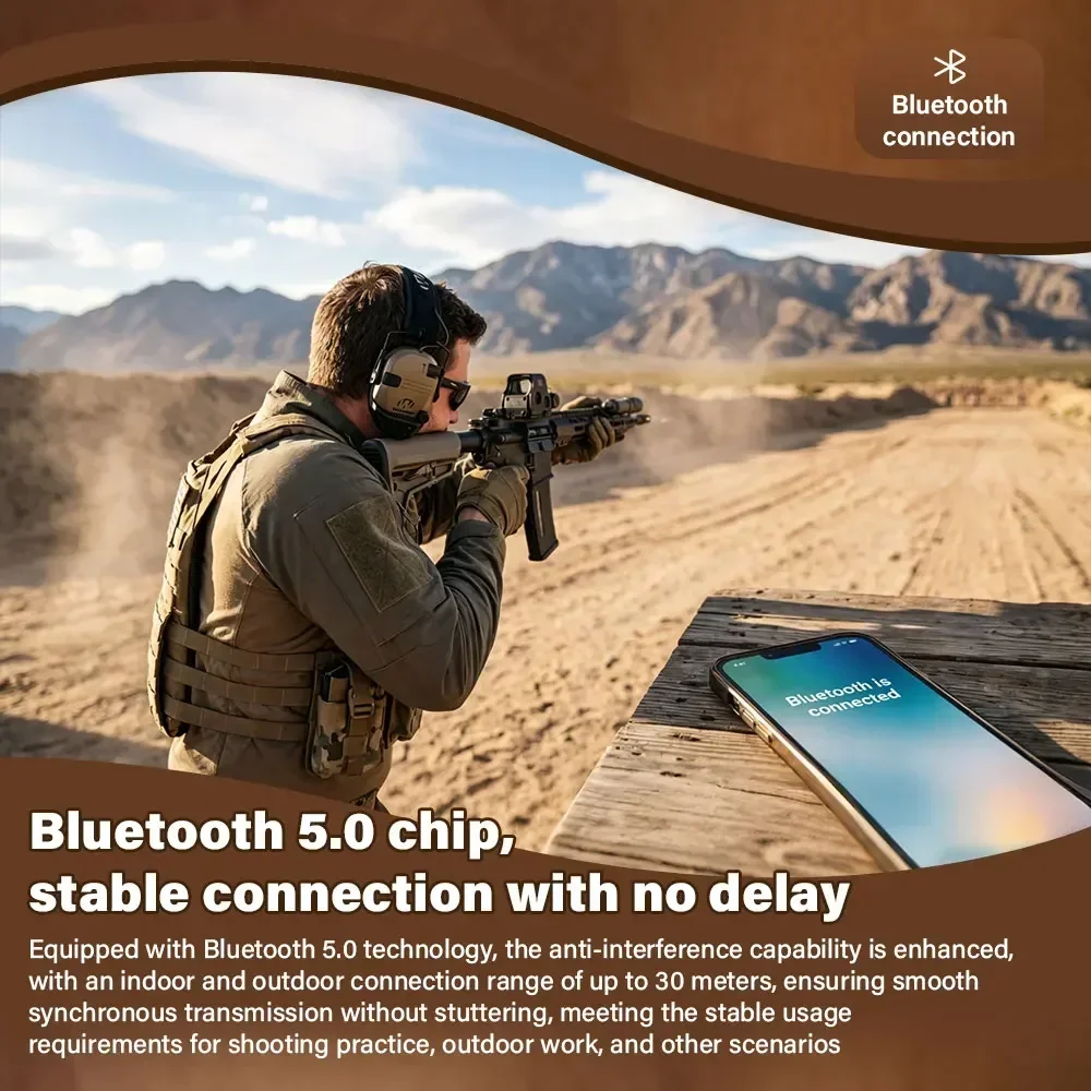 Professionelles Headset mit Geräuschunterdrückung und kabellosem Bluetooth, taktischer aktiver Gehörschutz gegen Lärm beim Schießen. – Detail 2