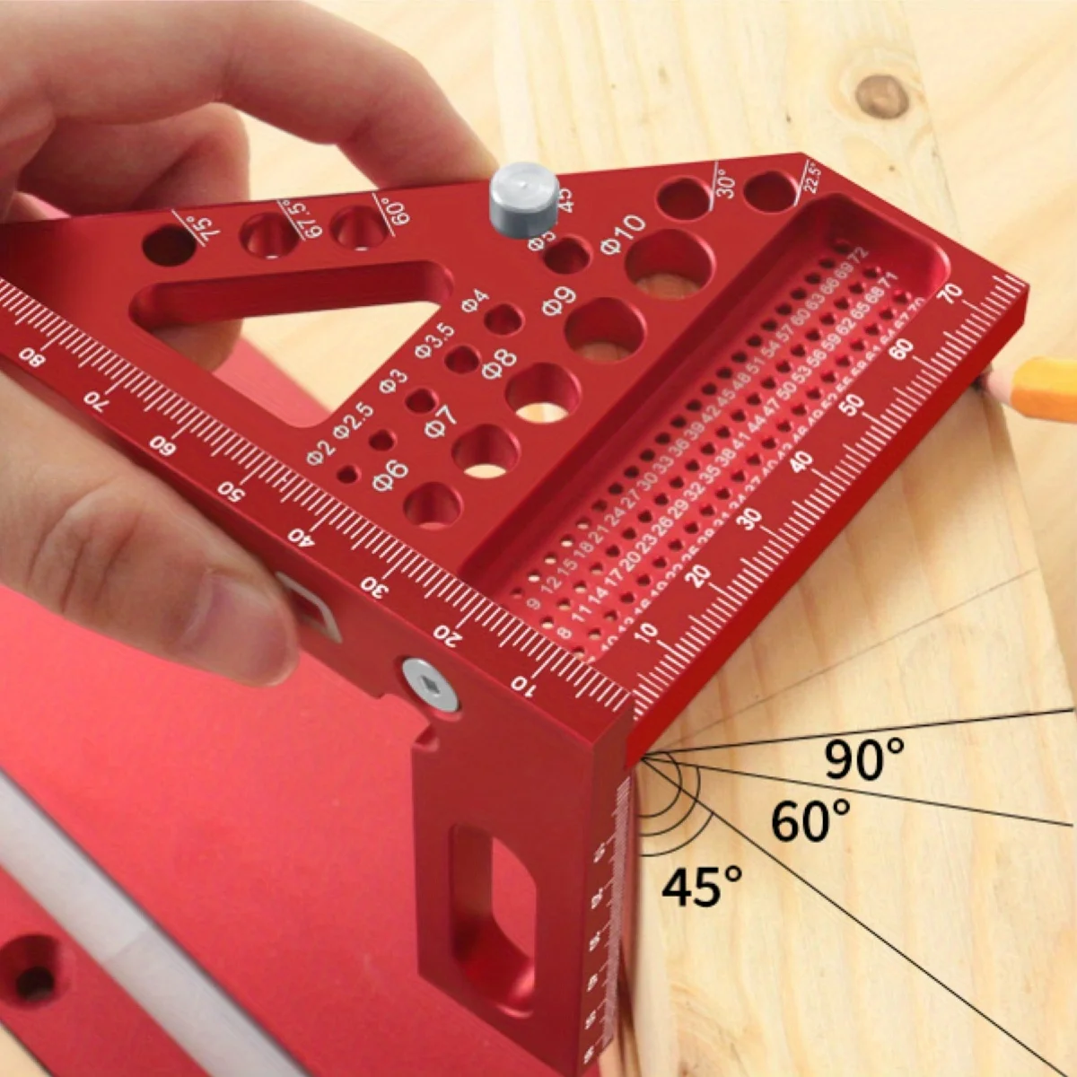 3D multi angle measuring ruler, metric woodworking square ruler with 22.5-90 degree angle pin, used for DIY tools