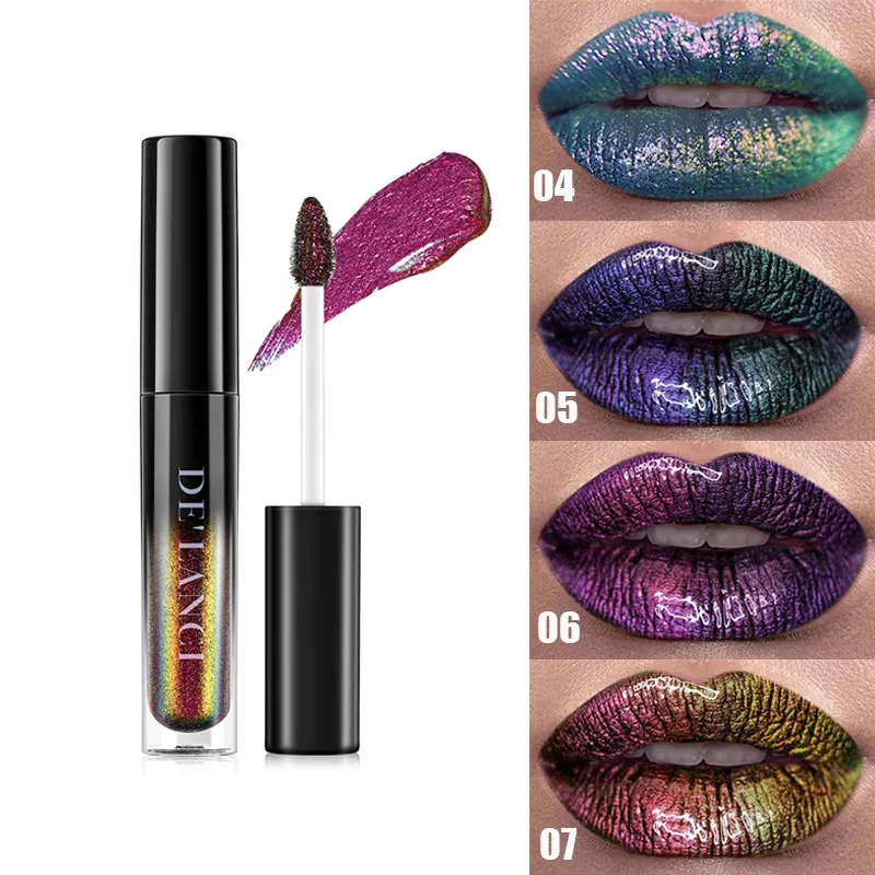 

DE'LANCI Chameleon Lip Gloss Metallic Shimmer Moist Hydrating High Colors Lip Glaze Shinny Gothic Fine Flash Lasting Lip Makeup