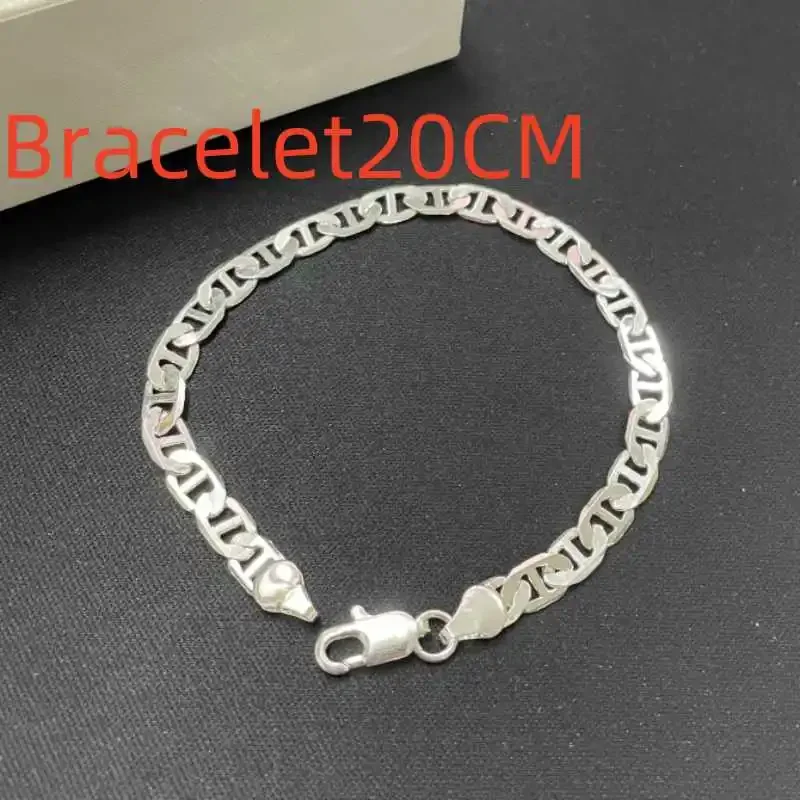 925 sterling silver necklace 6mm flat Japanese chain bracelet men and women jewelry gift 20cm 18K gold