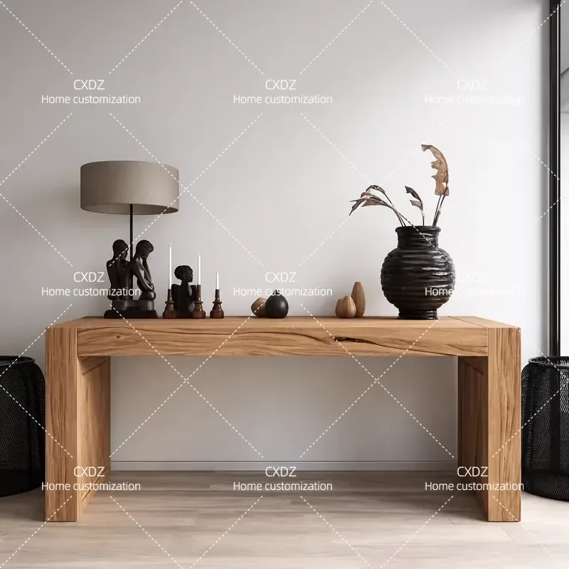Wabi Sandy Wind Solid Wood Entrance Table High End Sense Wall Mounted Console Table Entryway Side Cabinet Ornament Display