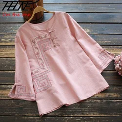 Fashion Woman Blouse 2023 Vintage Cotton Linen Casual Blusa Mujer Camisas Women's Clothing Summer Embroidery Youth Woman Blouses