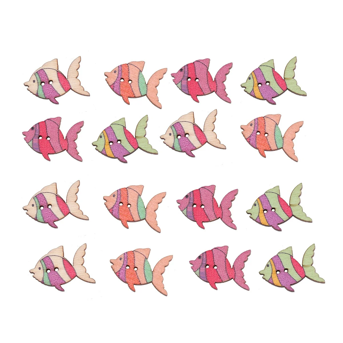 

50Pcs Colorful Painted Fish Pattern Wooden Buttons 2 Holes Cartoon Craft Sewing Buttons for Scrapbooking Knitting Crochet DIY