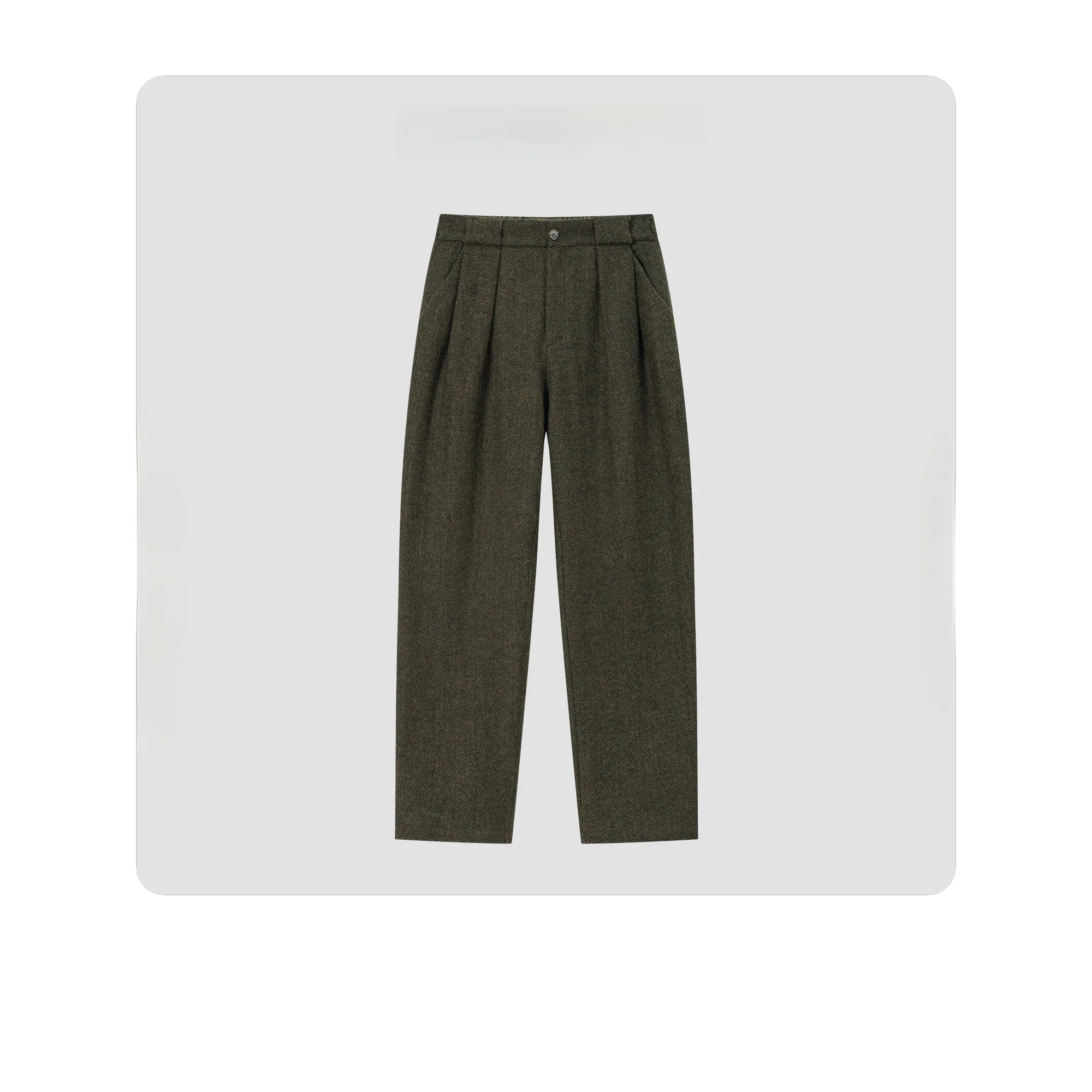 

Hua Ji Yan een Wool Blend Tweed Retro Micro Flared Pants Elastic Waist Casual Trousers for Women Commute Sle Straight Leg