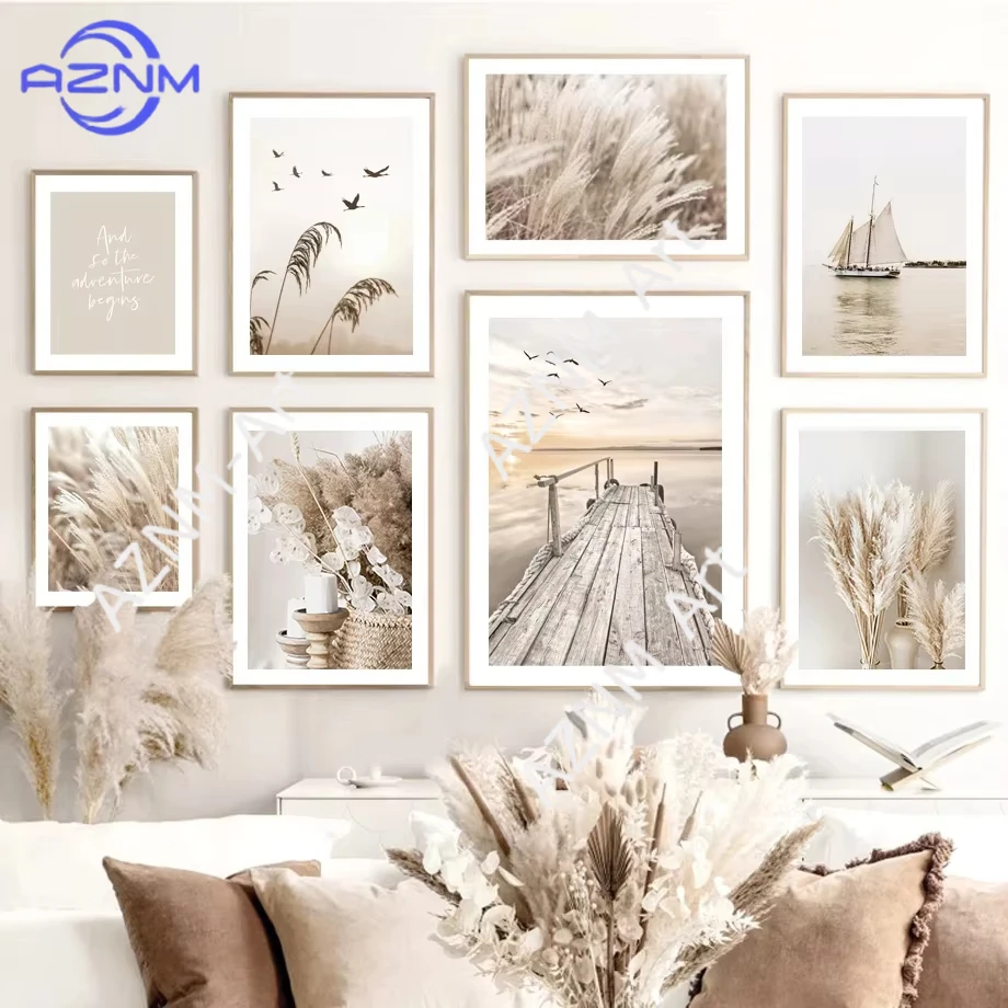 1PC Beige Flower Grass Scenery Wall Art Pictures Canvas Painting Bohemia Beach Landscape Posters Prints Nordic Modern Home Decor
