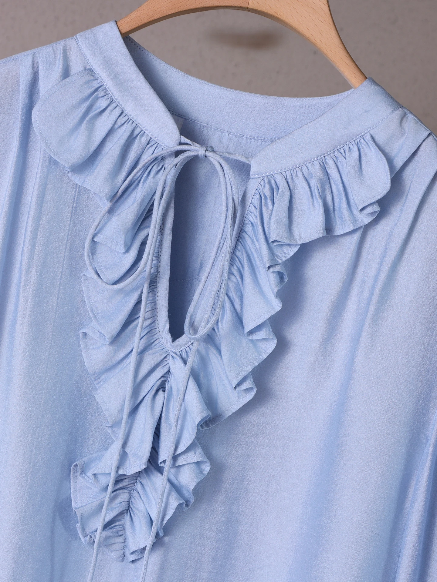 الفرنسية الأنيقة أزياء من الدانتل متابعة كم طويل قميص أزرق بلا أكمام الخامس الرقبة تانك فستان تنوعا مزاجه قطعتين مجموعة للنساء #6