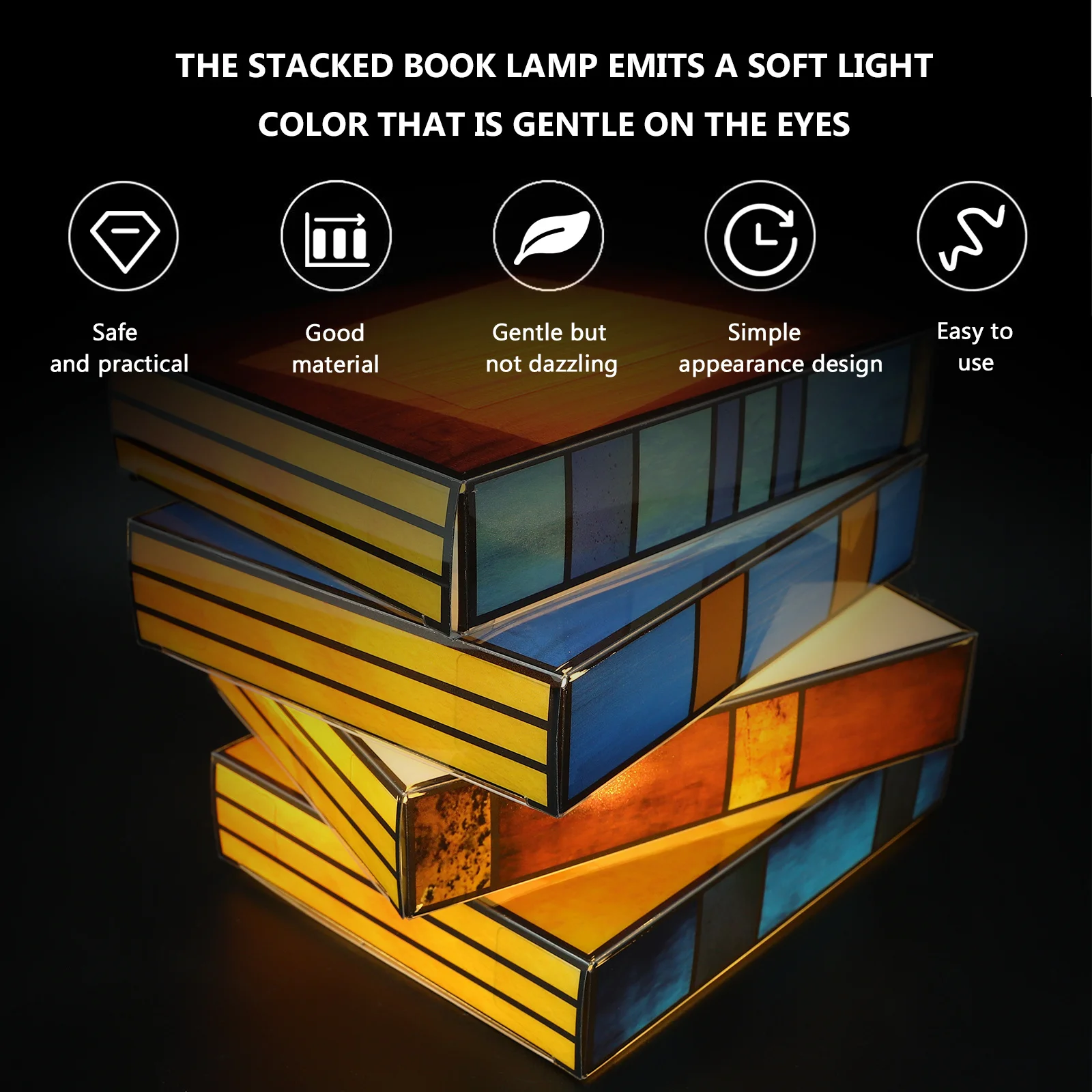 مصباح كتاب من الزجاج الملون، كتب مكدسة، مصباح طاولة مزخرف، منضدة للقراءة، ضوء غرفة النوم والمكتب، هدية
