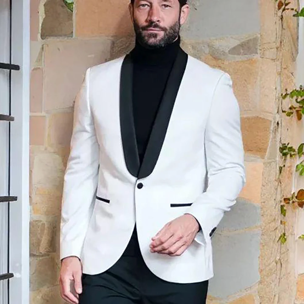 Single Piece White Suit Jacket Fashion High-end Black Lapel Minimalist Slim Fit Male Formal Occasion Top