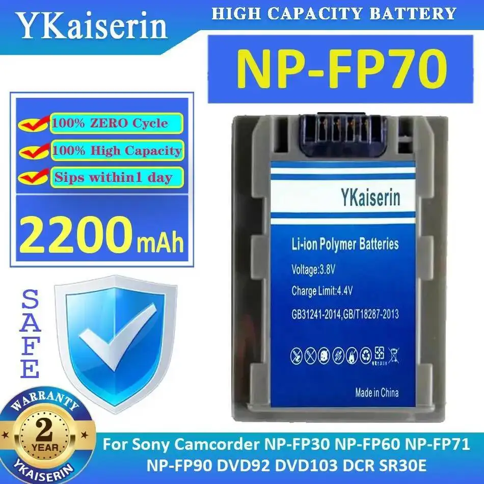 

2200Mah Long Lasting For Sony NP-FP60 NP-FP71 NP-FP90 DVD92 DVD103 Dcr SR30E Lightweight Camera Battery NP-FP70