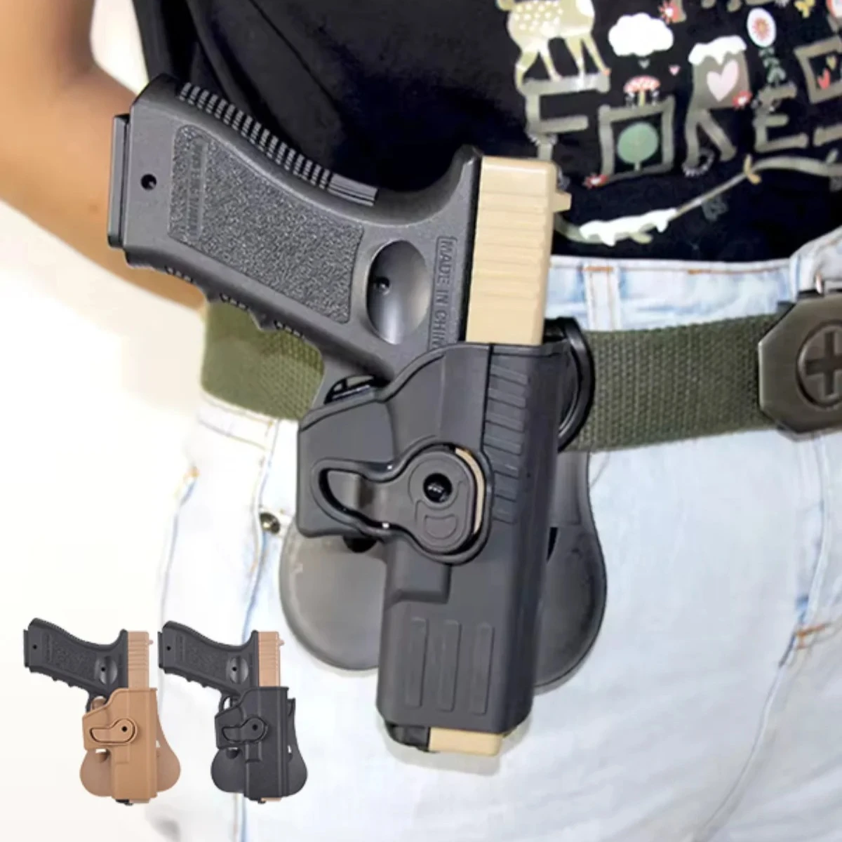 

Tactical Accessories Right Hand IMI Glock Holster Case Gun Holster For Glock 17 19 22 26 31 Case Waist With 9mm Mag Pouch