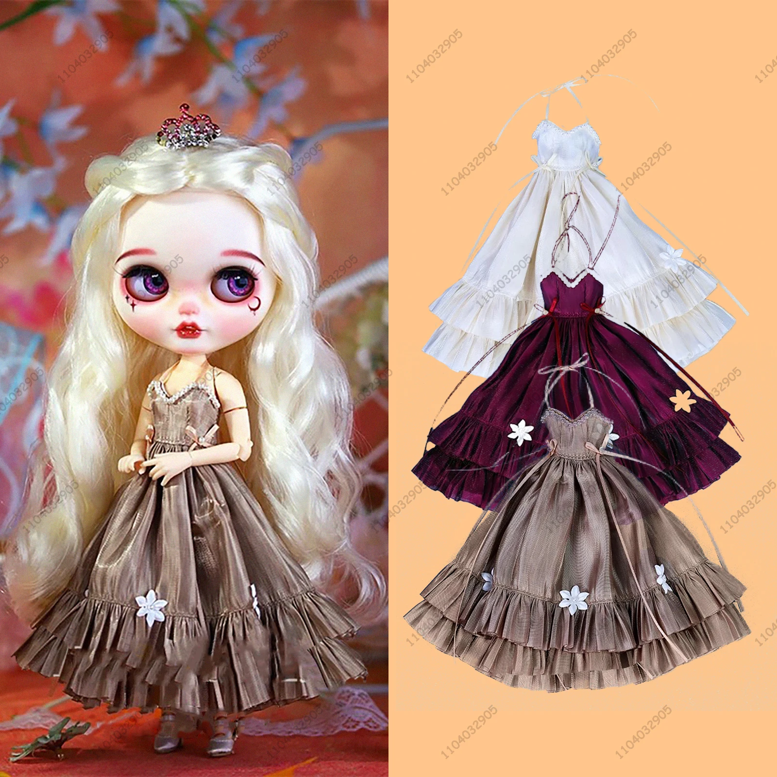 

Blyth Doll 19 Joints Body 30CM 1/6 Doll Clothes Azone Elegant Pearl White Evening Dress Purple Banquet Slip Dress Girl Gift Toy