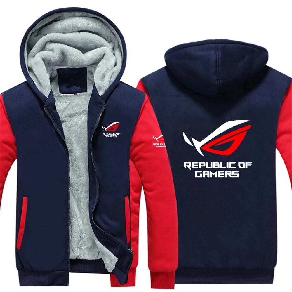 2025 Autumn Winter Cardigan Long Sleeve Thickened Hoodies Men's ROG Republic Of Gamers Print Cold-Proof High Street Hooded Coats