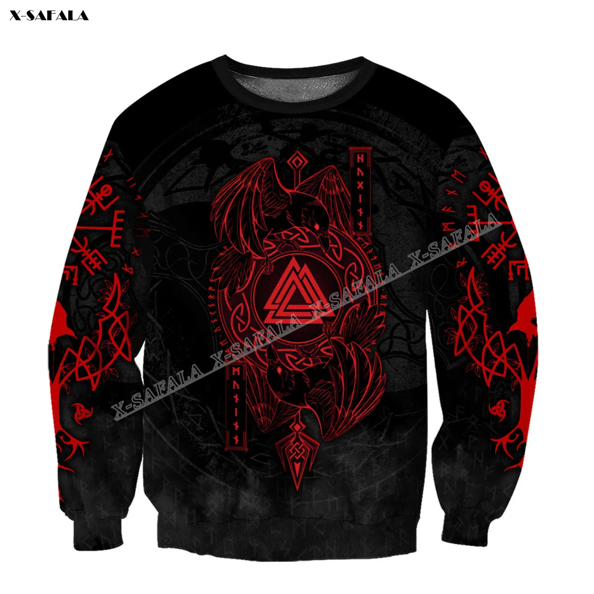 

Raven Ying Yang Red Viking 3D Printed Ugly Christmas Party Gift Sweater Unisex Man Pullover Warm Winter Casual Thick Knitted