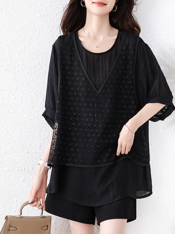 

Slimming plus Size Women's irt Faionable Lazy Sle Summer Big Code Fat MM irt Cover Belly Button round Ne ort Sve