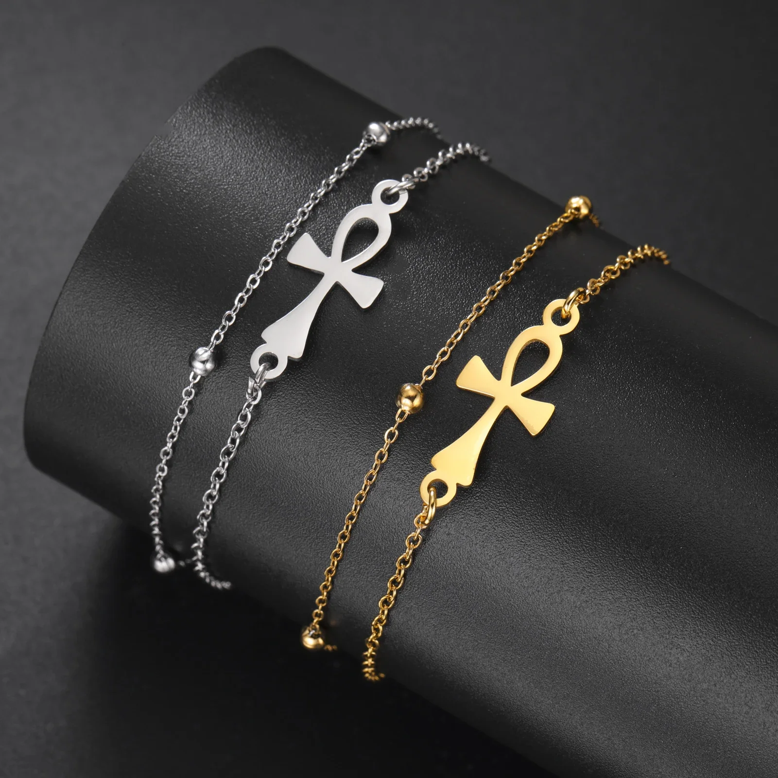 Cazador Amulet Egypt Ankh Cross Charm Bracelets for Women Stainless Steel Egyptian Cross Hand Bracelet Vintage Jewelry Gift 2024