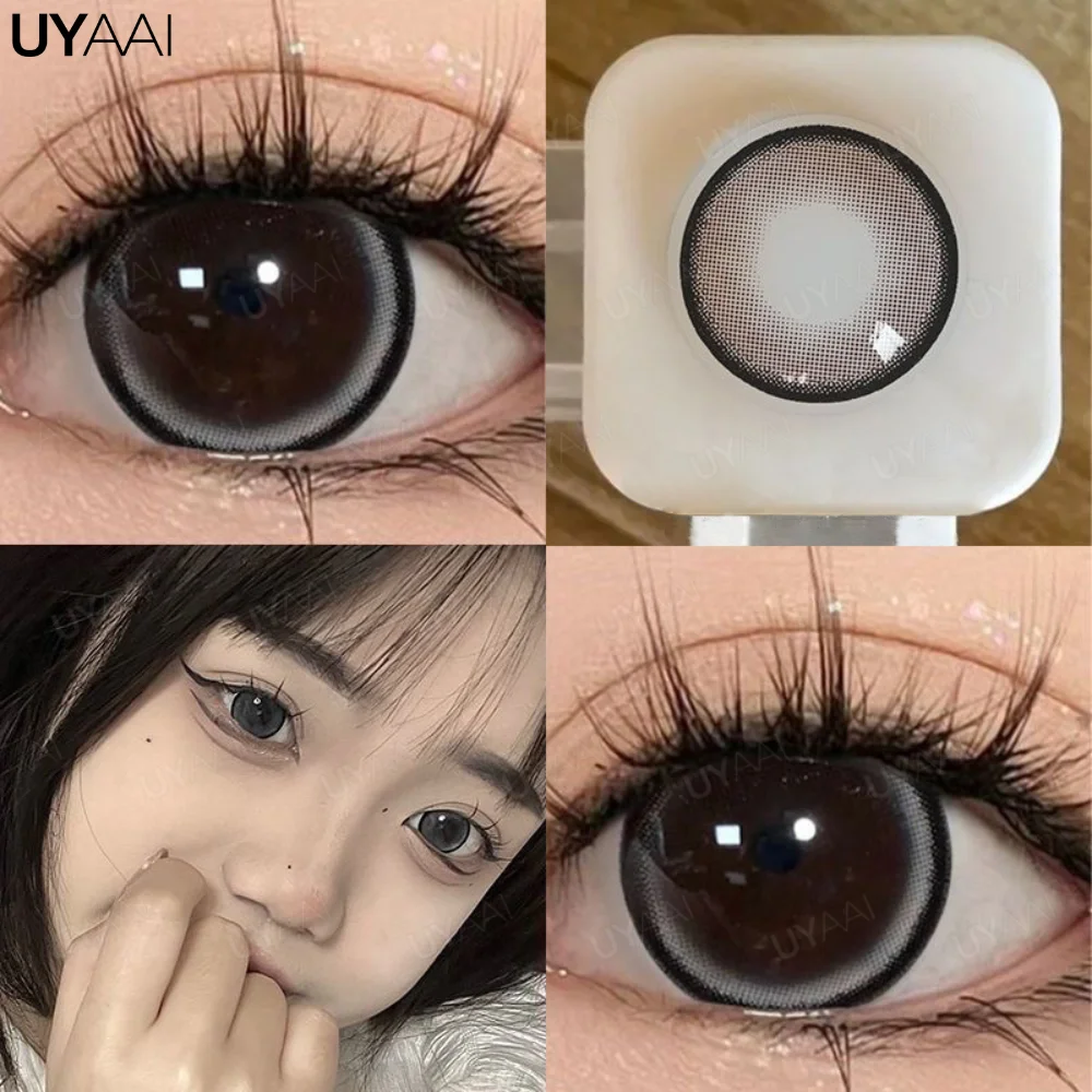 UYAAI Koreanischer Stil, farbige, graue Linsen, blaue Augenkontaktlinsen mit Abschluss, braunes großes Auge, natürliche farbige Pupillen für die Augen