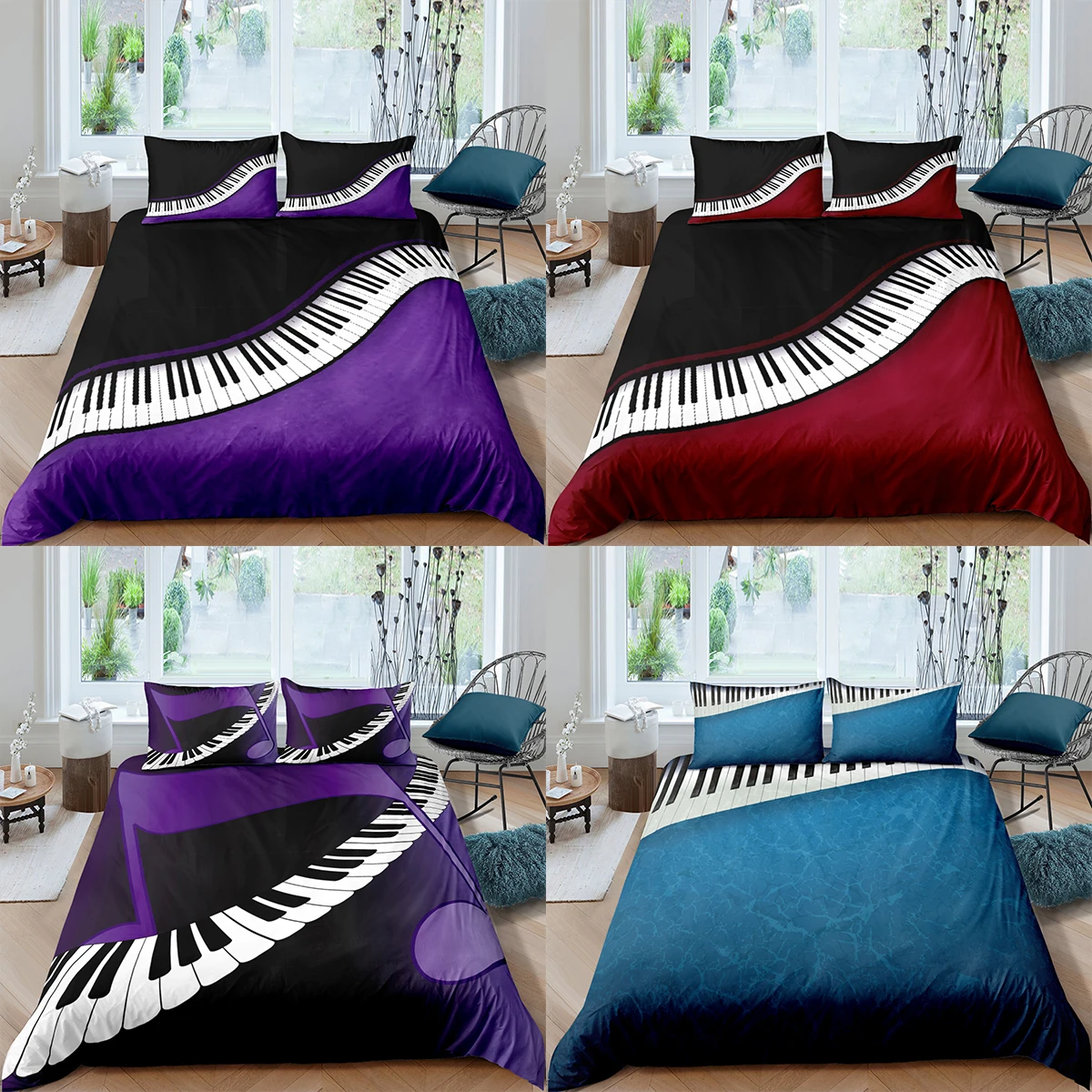 

Home Textiles Luxury 3D Piano Duvet Cover Set Pillowcase Music Color Matching Bedding Set AU/EU/UK/US Queen and King Size