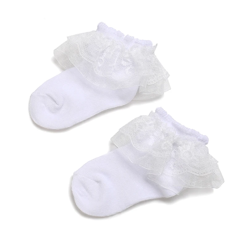 4 Paar süße Spitzen-Baumwoll-Babysocken für 0–1 Jahre alte Jungen und Mädchen, kurze Socken für Neugeborene, weiße Taufe – Detail 2