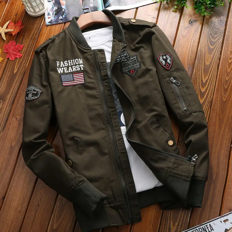 

Luxury Embroidery Bomber Jacket Men Military Tactical Jackets Zip Up Stand Collar Coat SpringAutumn Coat Brand Outdoor Outerwear