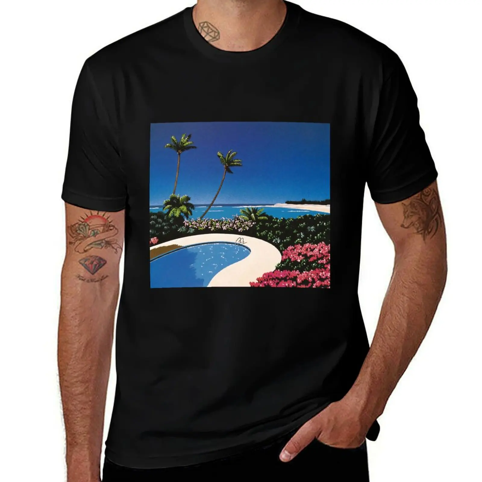 

Hiroshi designer shirts t T-Shirt shirts for Vaporwave t Wallpaper Aesthetic Poster Print Art Nagai fit man slim