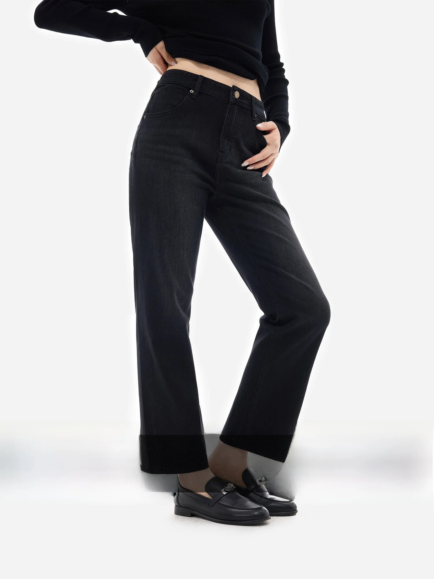 

HonoreGuYue Practicalism High Waist Cotton Denim Pants Women's Fashionable Versatile Leg Shaping Nine-Tenths Length Jeans