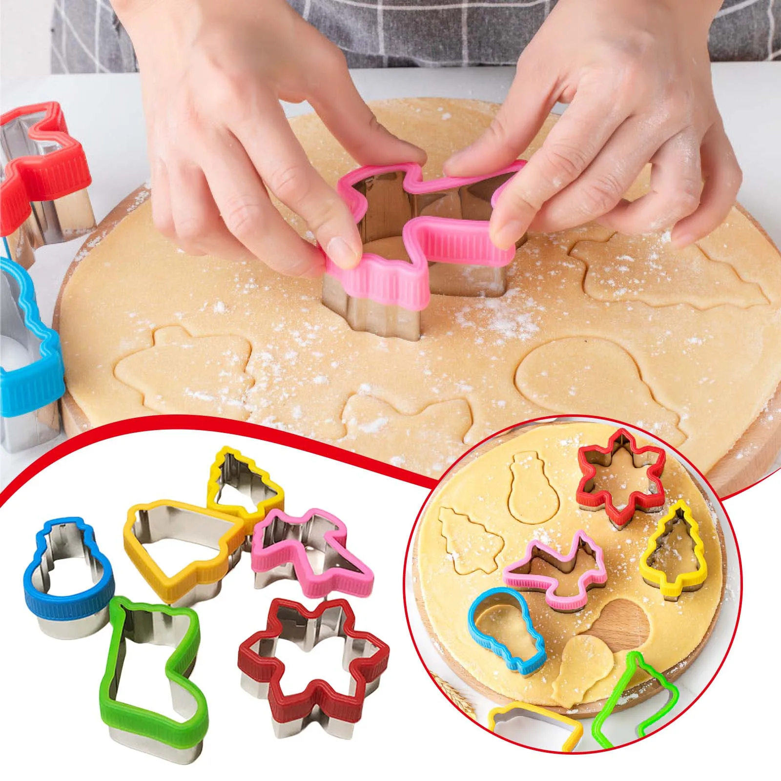 

Набор формочек для печенья из 6 шт., рождественские формочки с удобной ручкой (силикагель), рождественская елка, снежинка, конфеты, банка для печенья на День благодарения