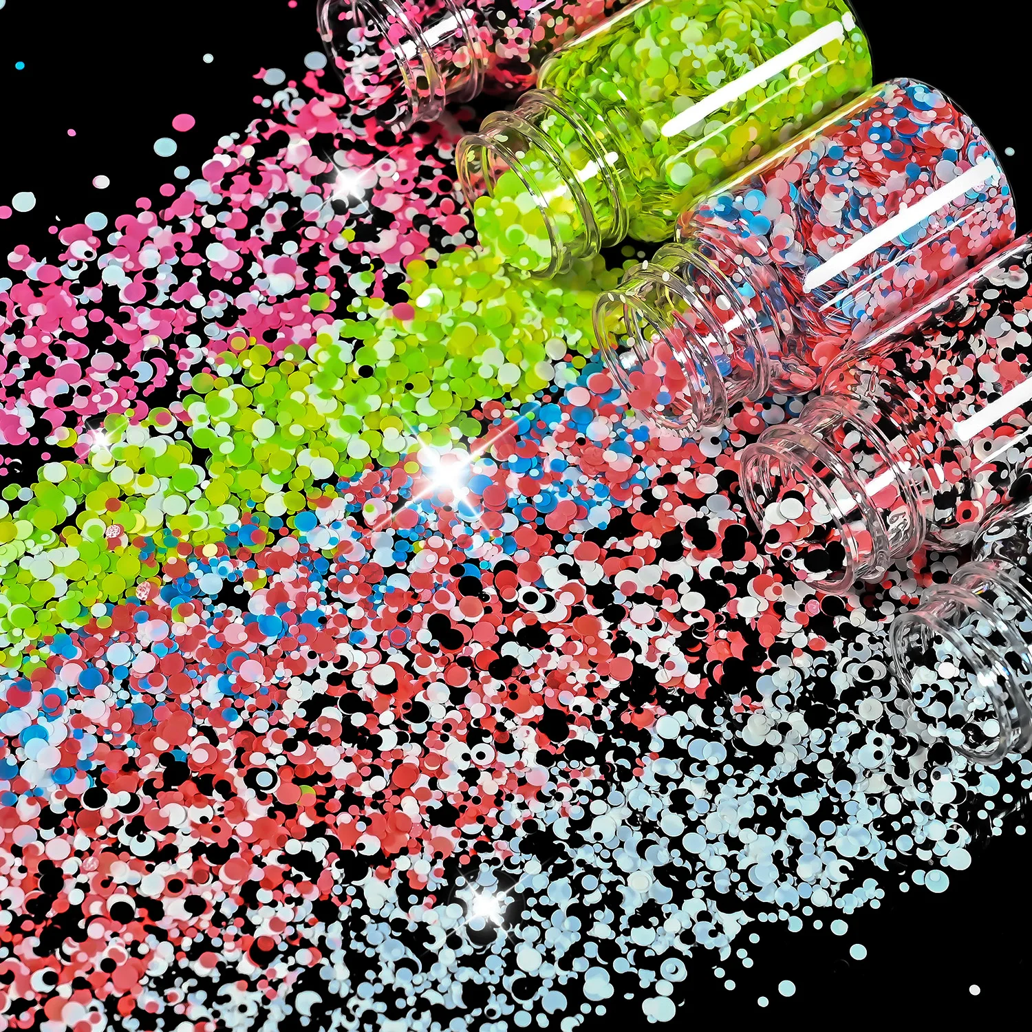5Jars Multi-Sizes Round Fluorescent Nail Sequins Polka Dots Nails Glitter Flakes Neon Red Yellow Green Blue Manicure Paillettes