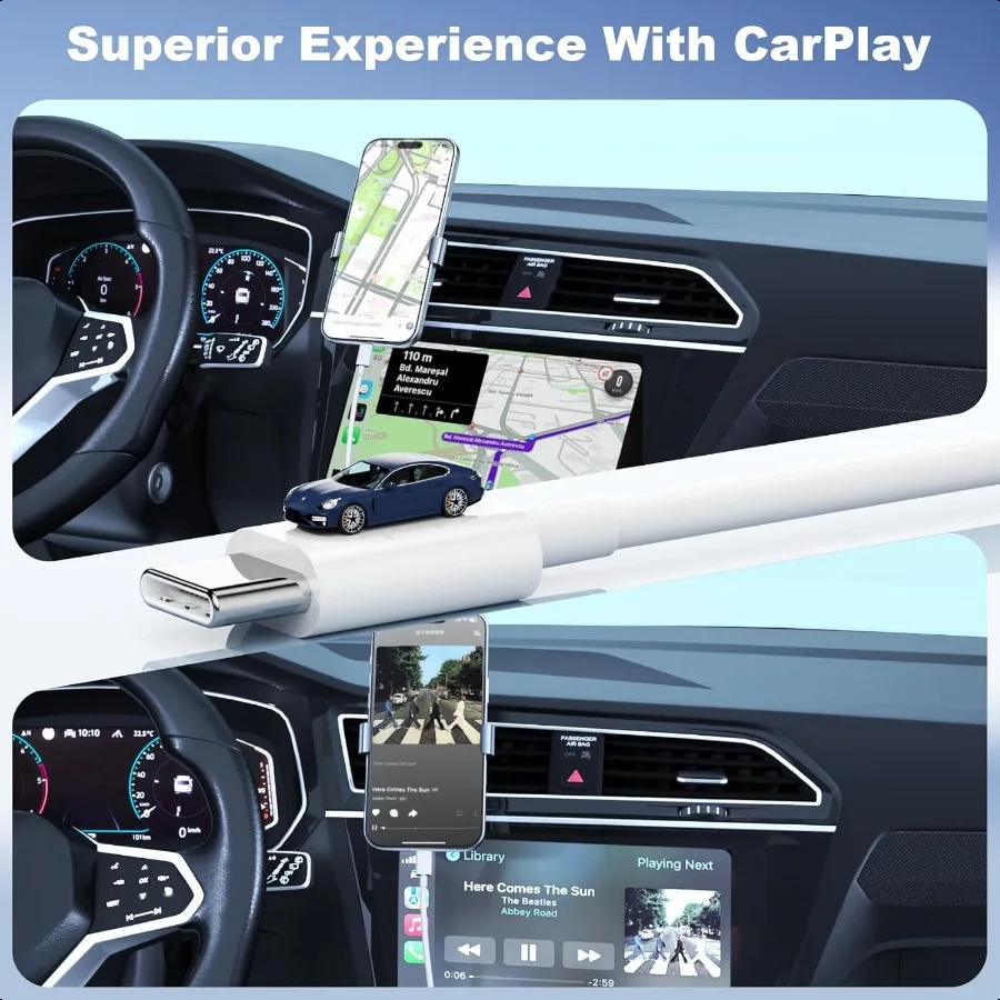 كابل Carplay للسيارة لهاتف iPhone 15 16 Pro Max Plus2Pack USB A إلى USB C لهاتف iPhone USB C Cord USB C كابل لأجهزة iPad Pro iPad Air و