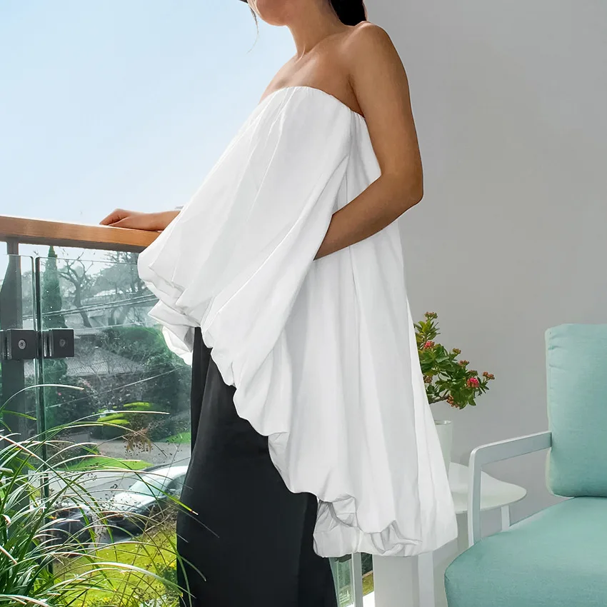 Vestido Casual E Off-oulder Sexy F com Cintura Alta Manga Longa Saia em Camadas Moda de Verão Uma Peça Primav...